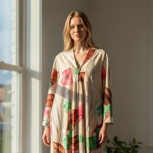 NWT Vintage Floral Maxi Dress - ‘Palm Royale’ Long Sleeve Zip-up